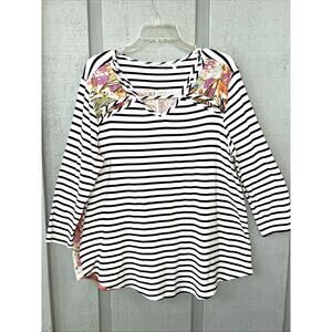 Soft Surroundings Womens Large Mixed Pattern Floral and Striped Blouse Boho